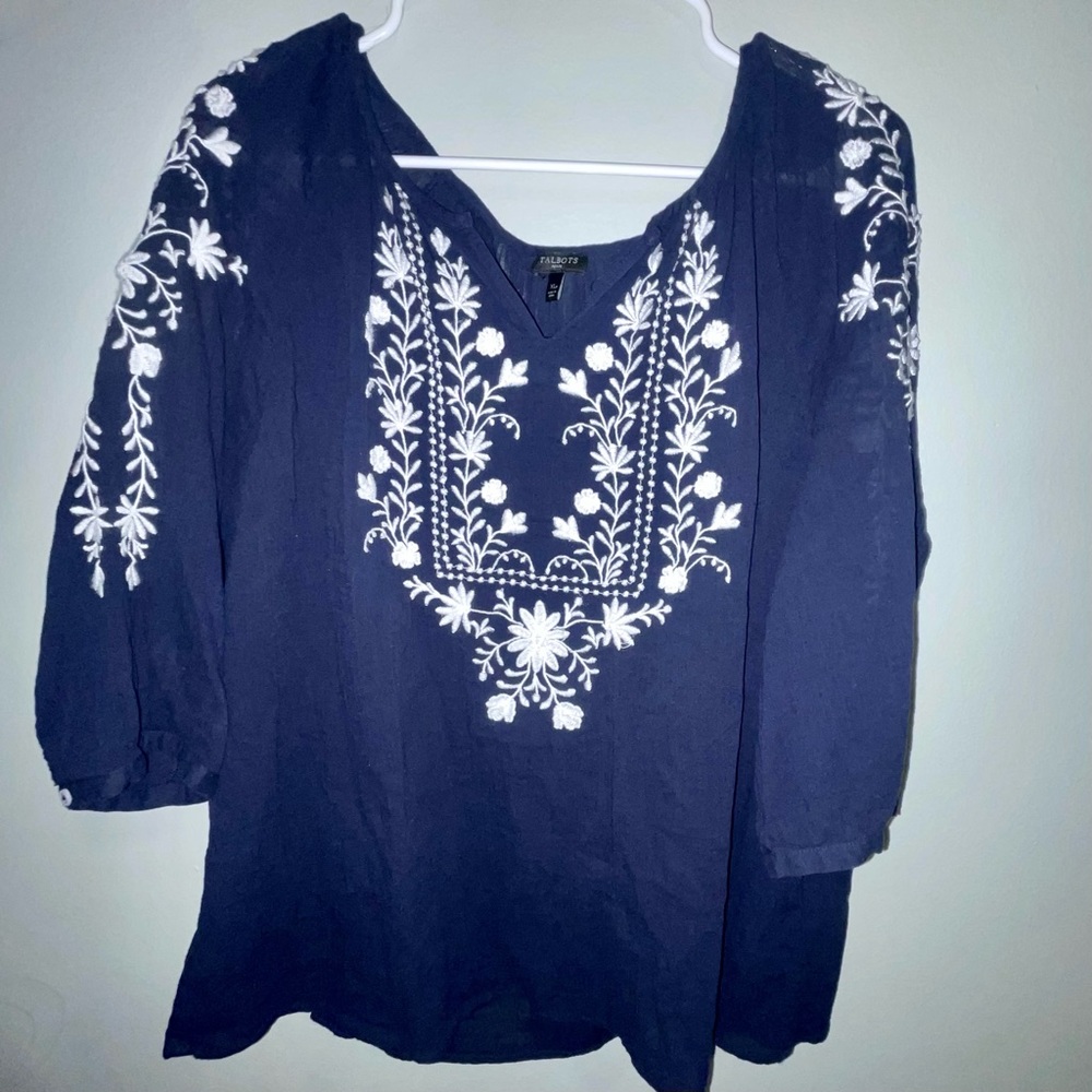 Talbots Navy And White Top